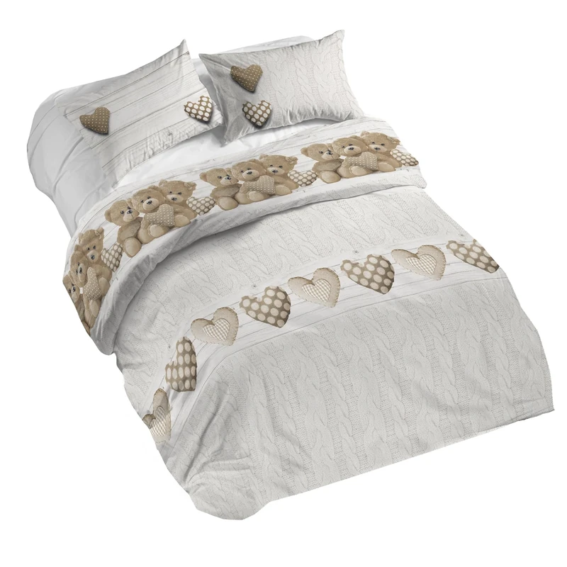 PENSIERI DELICATI Duvet Cover, Cotton, Beige Bears, Queen-Size Bed