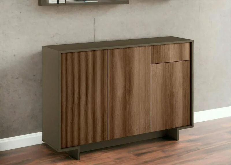Dmora - Aneto Sideboard, Living Room Buffet with 3 Doors and 1 Drawer, 100% Made in Italy, 134 x 35 x 87 cm, Brown and Walnut