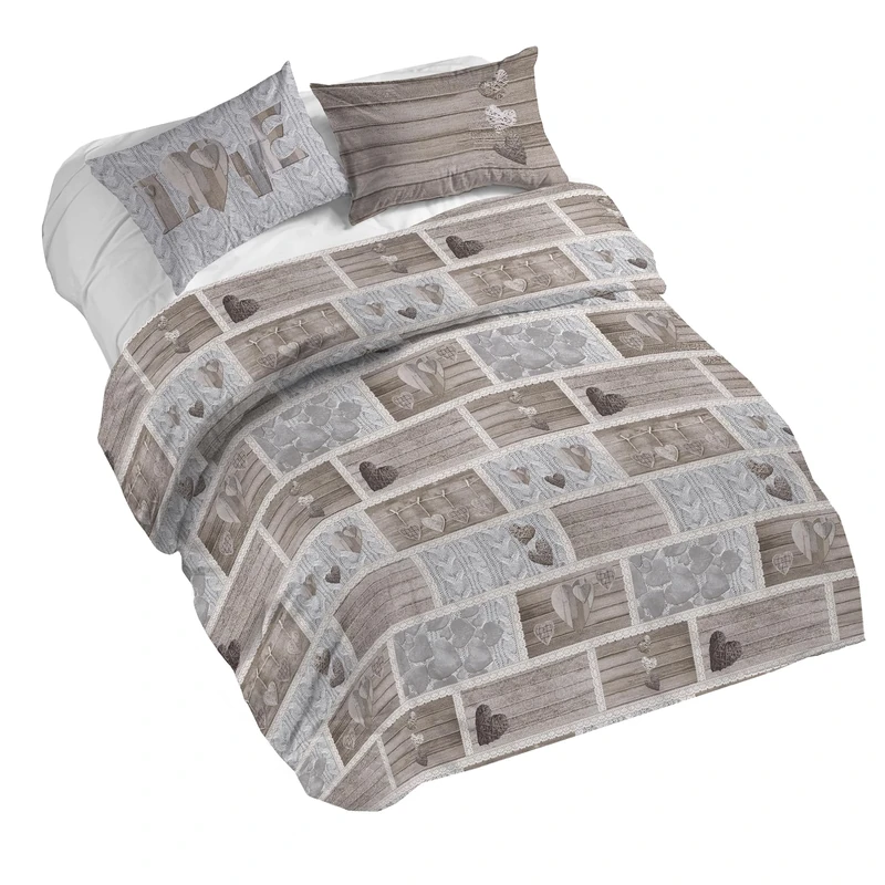 PENSIERI DELICATI Duvet Cover, Cotton, Shabby in Love Beige, Queen-Size Bed