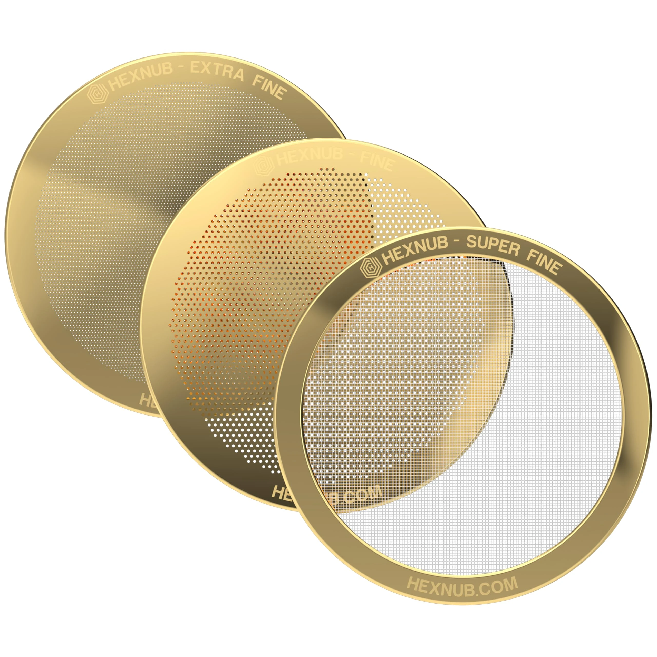 HEXNUB - Reusable Metal Filter for AeroPress Coffee Maker, 3-Pack Gold Stainless Steel Filter Fits AeroPress Original, Go, Go Plus
