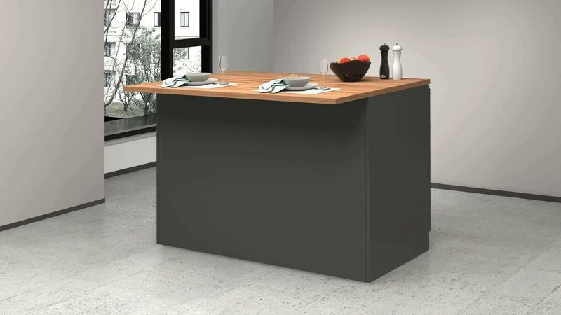 Dmora Emmanuel Kitchen Island, Multi-Purpose Cabinet, Kitchen Cabinet, Auxiliary Table, 100% Made in Italy, 125 x 90 x 90 cm, Anthracite and Oak, 16 mm, Melamine Panel 25 mm, Length 125 cm