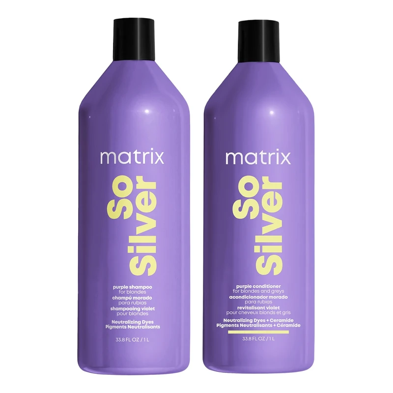 Matrix So Silver Purple Shampoo + Conditioner For Blondes, Silvers, Greys to Remove unwanted yellow undertones 2 x 1L