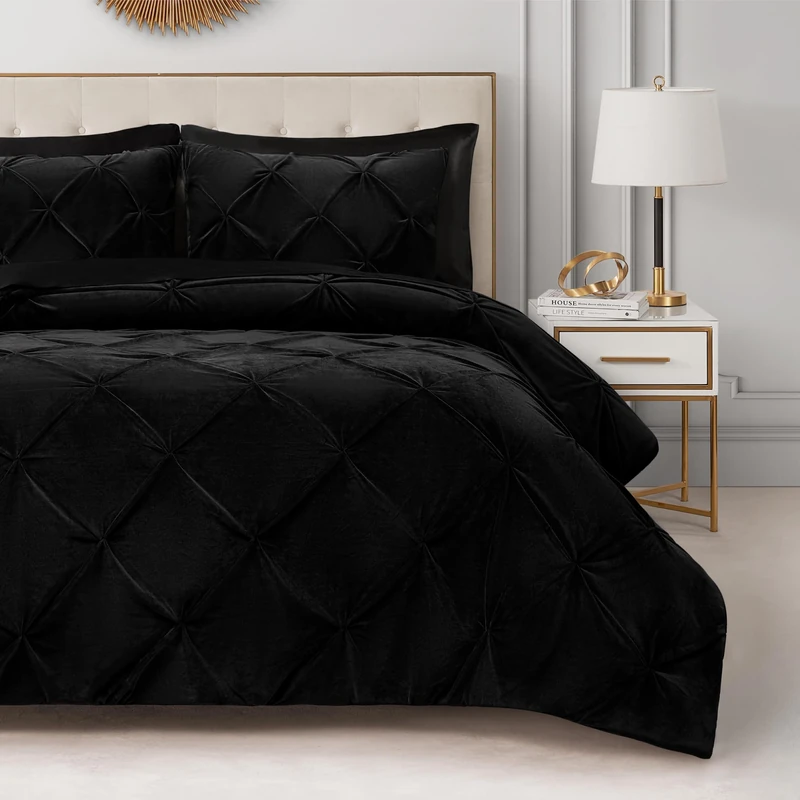 Juicy Couture Kiss Pleat Plush Micromink Black Twin/Twin XL Comforter Set - Cozy 2 Piece Bedding Ensemble