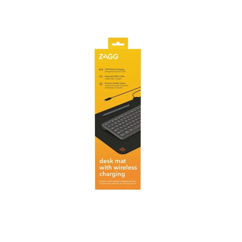 ZAGG Wireless Fast Charger Desk Mat [10W] for All Wireless Charged Devices [Phones, Keyboards, Pens, and More], Integrated USB-C cable, Pen-Grooves, Premium Surface, Non-Slip Base (Black) - Image 1