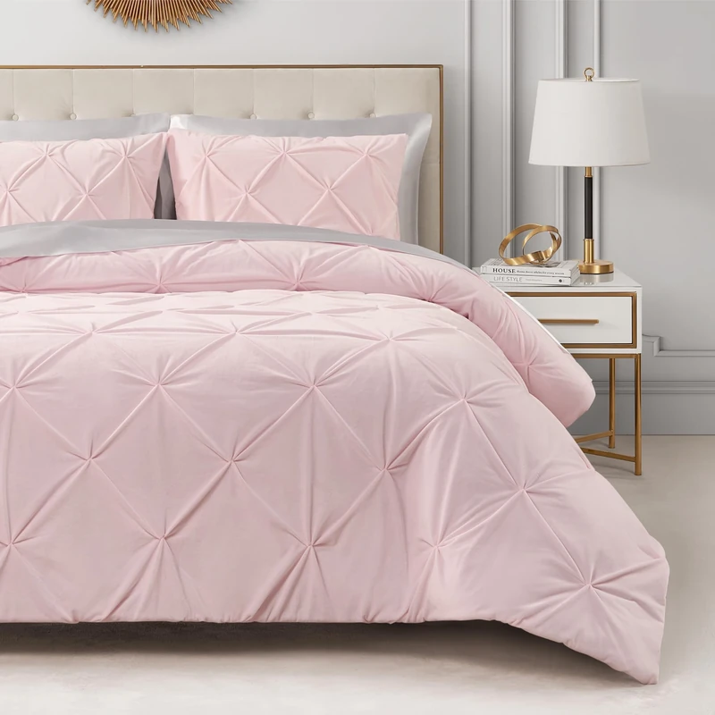 Juicy Couture Kiss Pleat Plush Micromink Light Pink Full/Queen Comforter Set - Cozy 3 Piece Bedding Ensemble