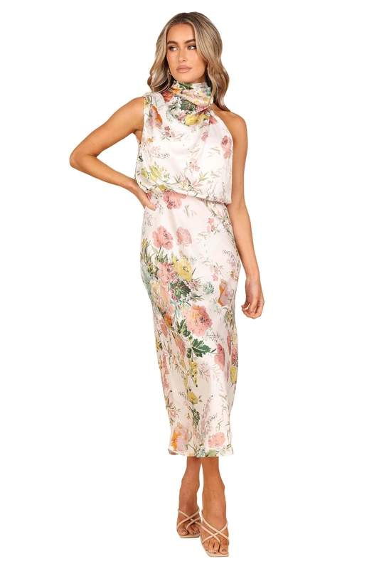 Petal & Pup Women's Anabelle Halter Neck Midi Dress Special Occasion, White Floral, XL - Image 1