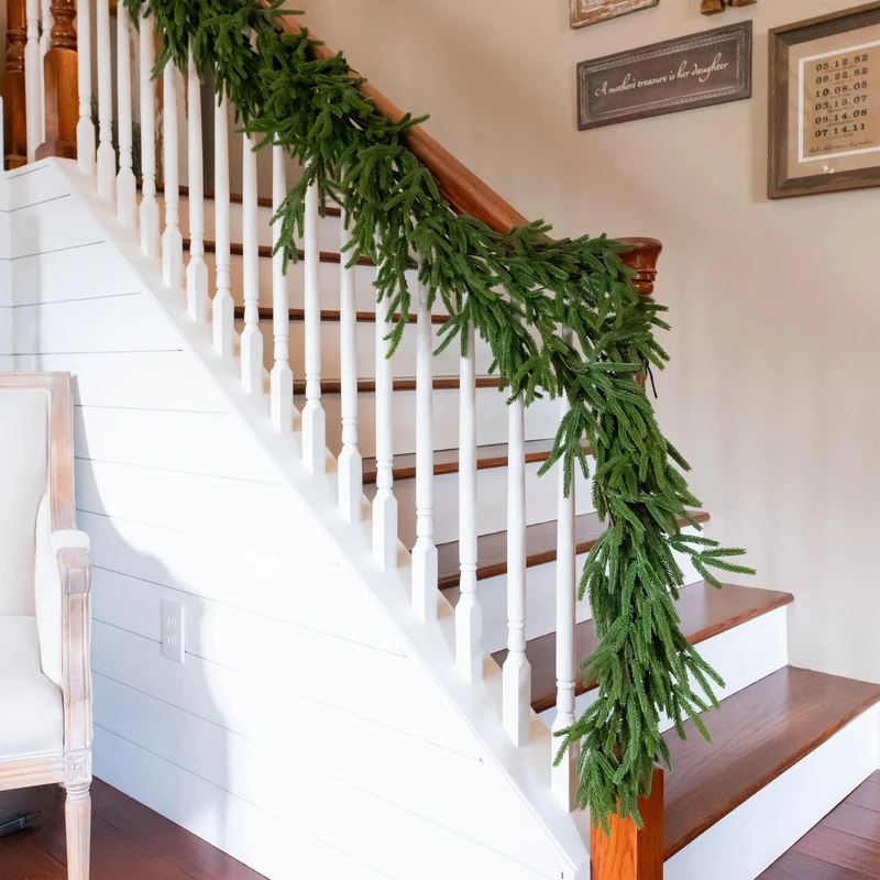 Vita Domi 72" Real Touch Norfolk Pine Garland - 6ft Christmas Decoration for Mantle, Faux Cedar Realistic Greenery, Staircase Decor