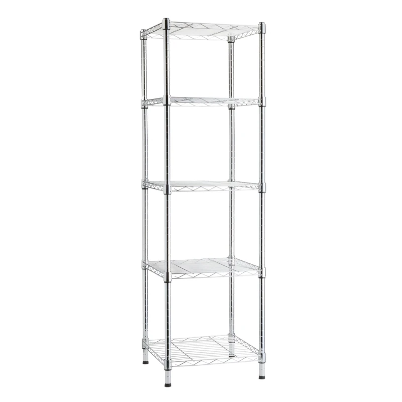 Amazon Basics 5-Shelf Tower, Adjustable Storage Shelving Unit, Chrome, 40.6 x 40.6 x 137.2 cm (D x W x H)