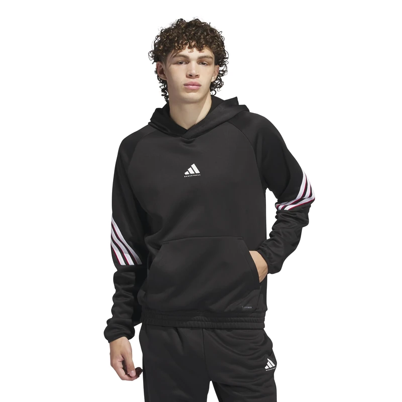 adidas Men's Select Foundation Fleece Basketball Hoodie Hooded Sweatshirt, Black/White, XL - Image 1