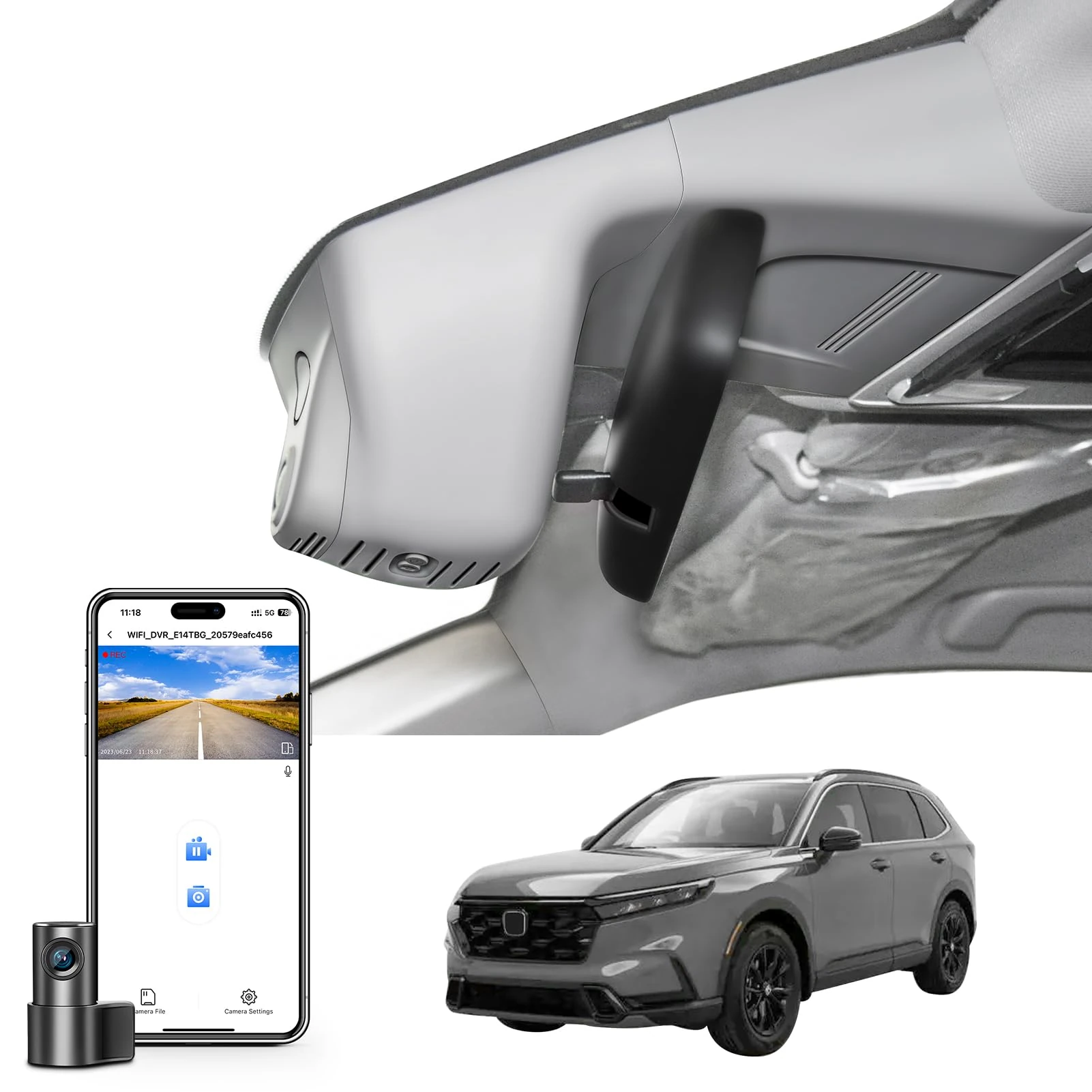Honda CRV Dash Cam Front 4K & Rear 1080P Custom fit for Gen6 CR-V & CR-V Hybrid 2023-2026(Grey), Integrated OEM Look, UHD 2160P Video, WiFi & App, 128GB Card