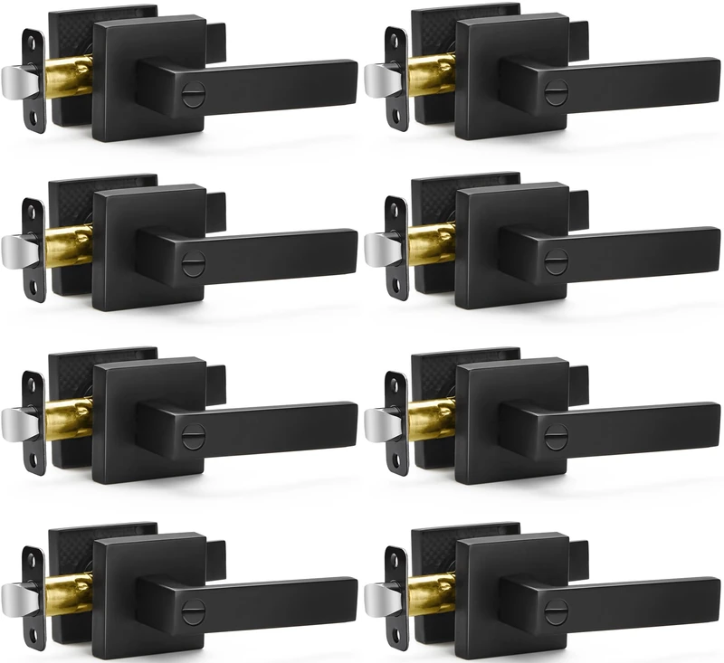8 Pack Matte Black Door Handles Privacy Door Levers, Keyless Interior Door Knobs Square Door Levers Heavy Duty Door Locks for Bedroom Bathroom, Reversible Flat Levers