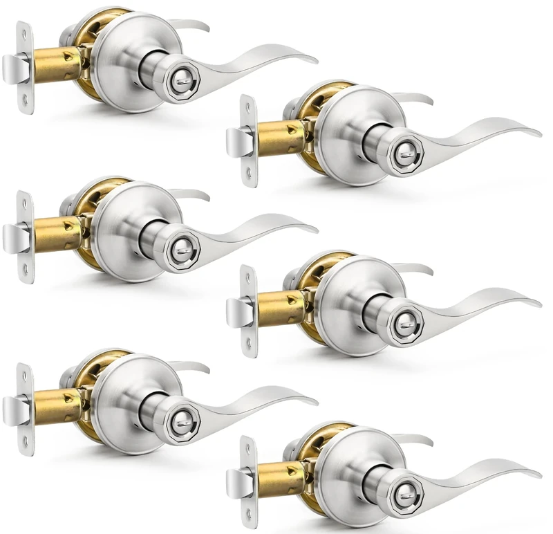 Sopoby 6 Pack Door Handles Privacy Door Levers, Heavy Duty Wave Style Bed/Bath Door Locks Interior Door Knobs, Reversible Levers for Right/Left Handed Doors, Brushed Nickel