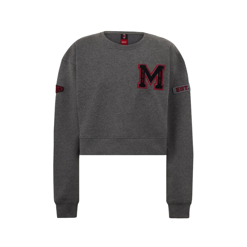 A.C. Milan Girls and Girl's M College Collection-Felpa Girocollo Croptop Da Donna Sweatshirt, Grey, L
