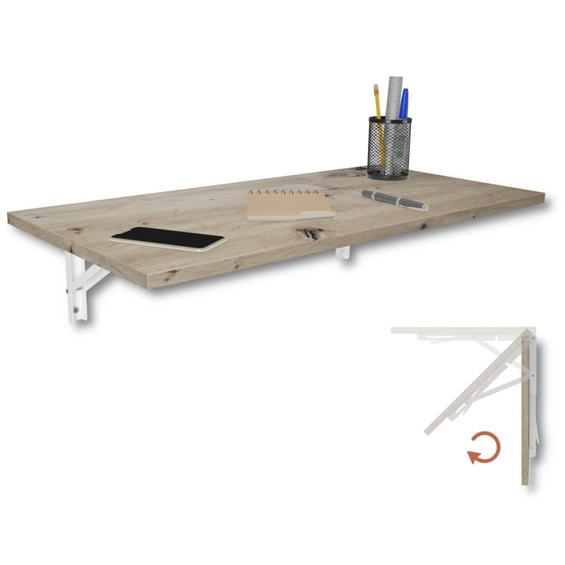 KDR Produktgestaltung Wall folding table Desk Table top 80x40 cm in knotty oak Folding table Dining Kitchen Bar foldable for wall mounting