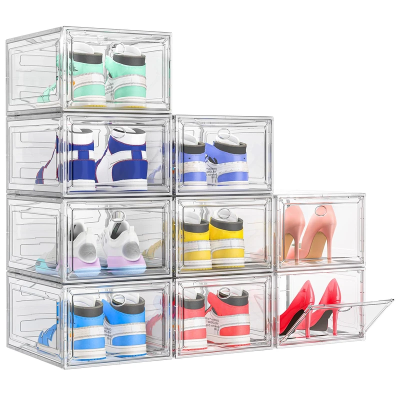 TidyTrove Shoe Storage Box, 9 Pcs Shoe Box Clear Plastic Stackable