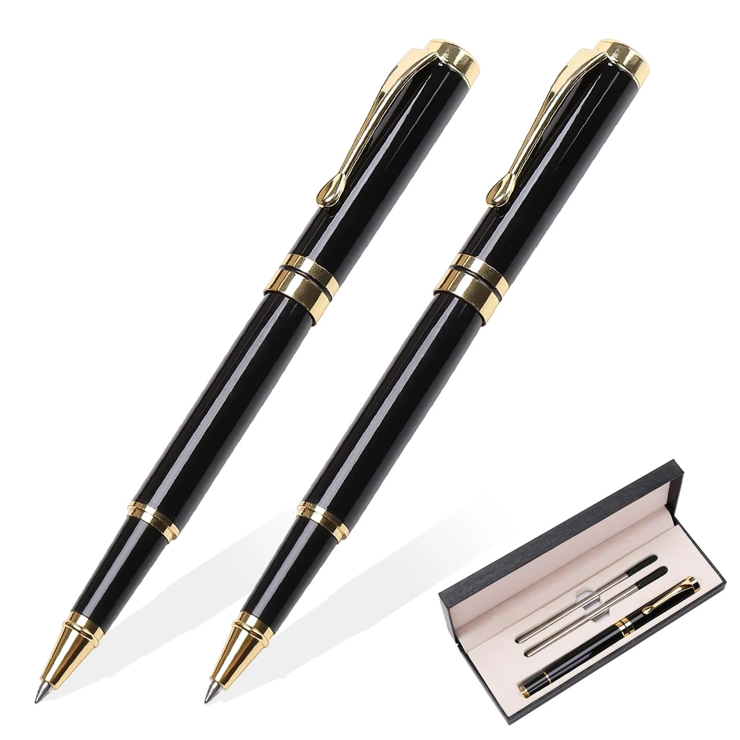YIVONKA Luxury Ballpoint Pens Best Ball Pen Gift Set for Men & Women Professional Executive Office Nice BallPens Classy Gift Box Ballpoint Black Refill Line width 0.5mm (2 black)