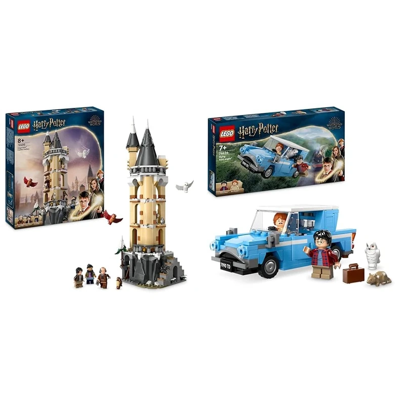 LEGO Harry Potter Hogwarts Castle Owlery, Building Toy for 8 Plus Year Old Kids, Girls & Boys & Harry Potter Flying Ford Anglia Car Toy for 7 Plus Year Old Kids, Boys & Girls