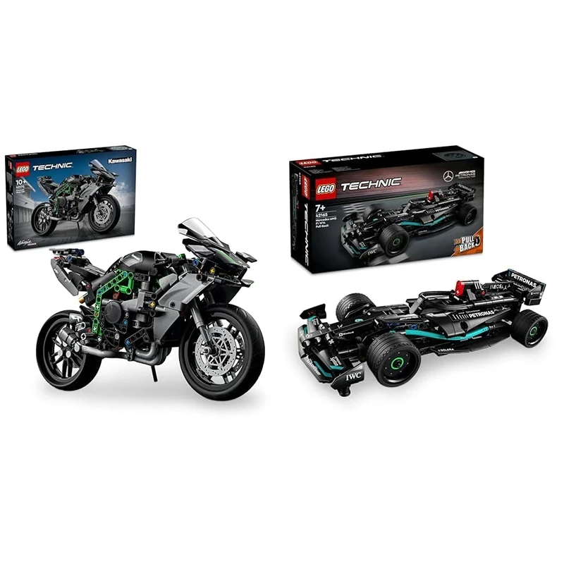 LEGO 42170 Technic Kawasaki Ninja H2R & Technic Mercedes-AMG F1 W14 E Performance Race Car Toy for Kids, Boys and Girls aged 7 Plus Years Old, Pull-Back