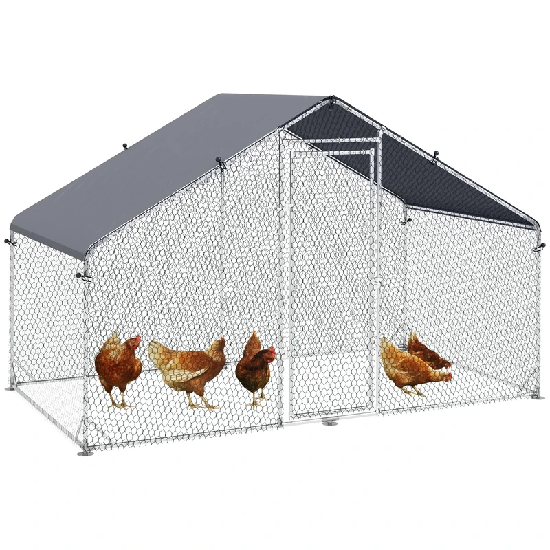 PawHut Chicken Run Galvanised Walk-in Chicken Coop Hen Poultry House Cage Rabbit Hutch Pet Playpen Garden w/Water-Resist Cover, 3 x 1.7 x 1.9m