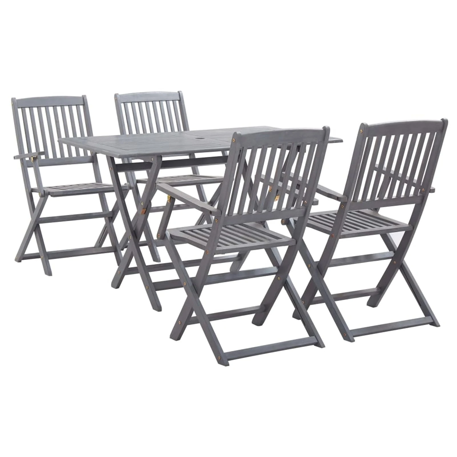 Rantry 5 Piece Garden Dining Set Solid Acacia Wood Grey, Dining Table and Chairs, Outdoor Patio Conservatory Balcony Backyard Yard Poolside Furniture Set Type2