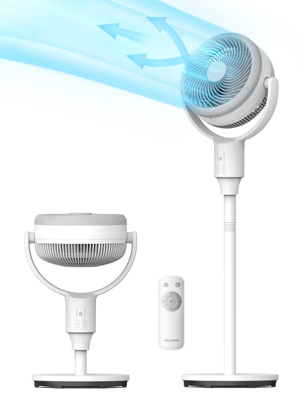 Pelonis Silent Stand Fan, 2-in-1 with Remote Control, Air Flow 1500m³/h, Height 110cm, 3 Speeds Oscillation Omni 135°+90°