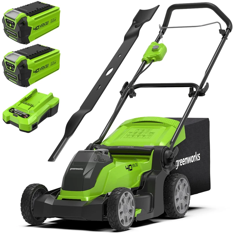 Greenworks 40V Cordless Lawnmower for Lawns up to 500m², 41cm Cutting Width with 2x2Ah Batteries & Charger-G40LM41K2X + Greenworks Tools Original 41 cm Replacement Blade