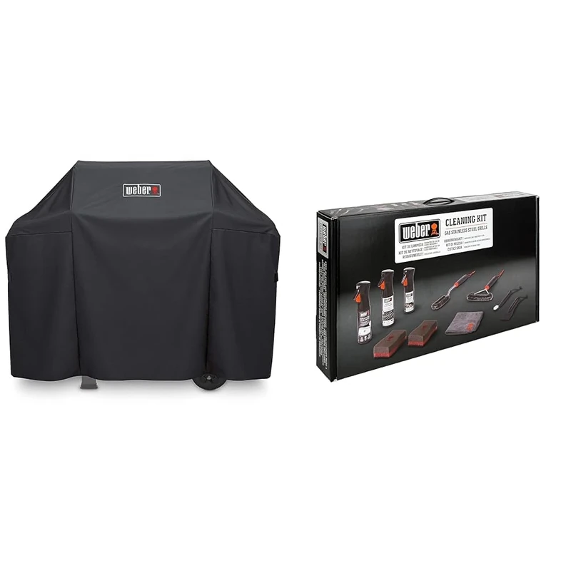Weber Grill Cover | Spirit/Spirit II 300 & 200 BBQ Cover, Heavy Duty | Breathable UV & Stainless Steel Barbecue Cleaning Kit | Stainless Steel BBQ Cleaner | Weber Barbecue Accessory