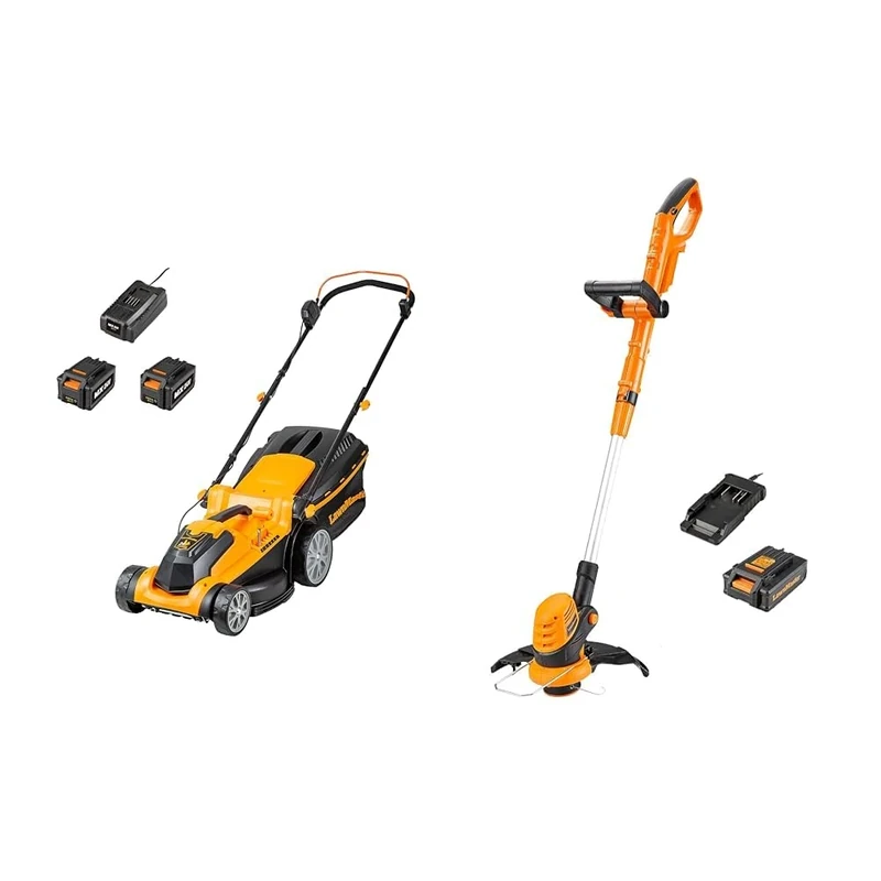 LawnMaster MX 24V 37cm Cordless Lawnmower with Spare Battery, MX 24V 4.0Ah Lithium Ion Battery & MX 24V 25cm Cordless Grass Trimmer and Edger - 3-in-1 Battery Powered Garden Strimmer