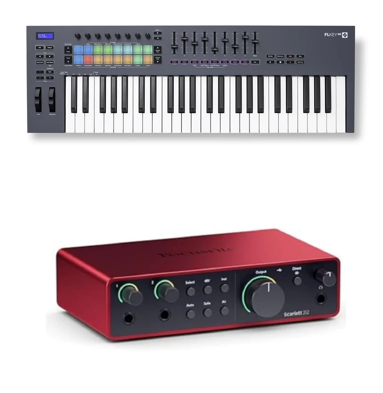 Novation FLkey 49 MIDI Keyboard Controller + Focusrite Scarlett 2i2 4th Gen USB Audio Interface
