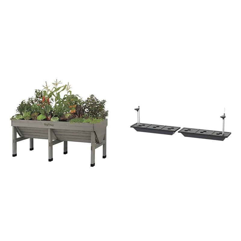 VegTrug VTGWMD 0397 Wash Raised Bed Planter, Grey, 1.8 m & Classic Self Watering Kit Medium 1.8m, Black