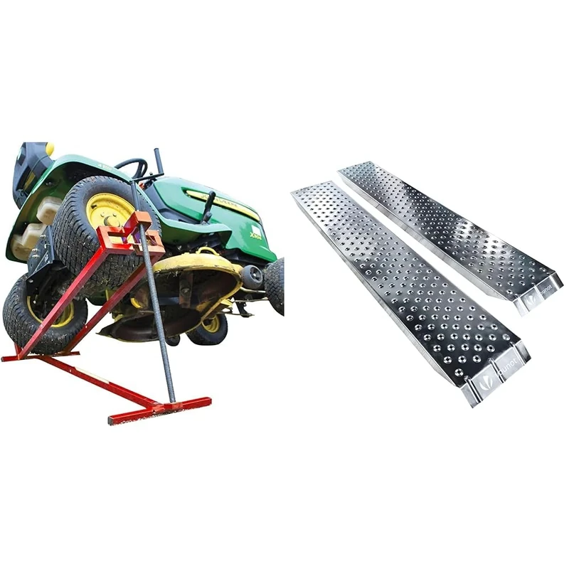 VOUNOT Ride on Mower Jack Lift, Telescopic Maintenance Jack for Lawn mowers and Garden Tractors & Loading Ramps, 2 Steel Ramps Heavy Duty for Van, Lawnmower, ATV, Quad Motorcycle