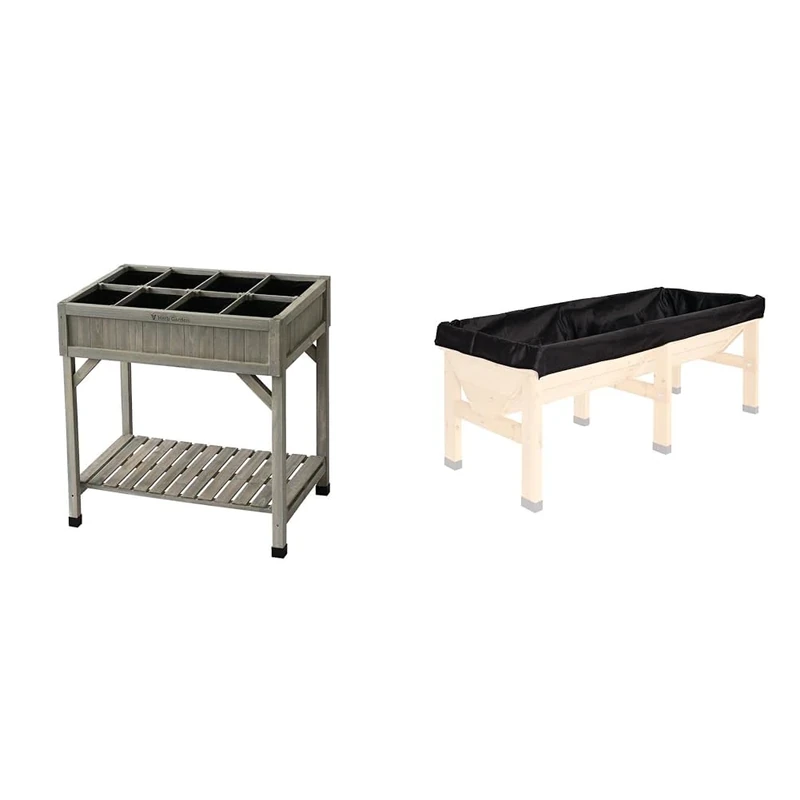 VegTrug 8 Pocket herb Planter Grey & RLMDVT 2239 Medium Replacement Liner - Black