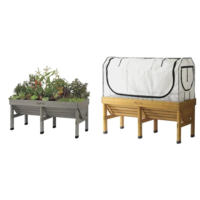 VegTrug VTGWMD 0397 Wash Raised Bed Planter, Grey, 1.8 m & Medium Greenhouse Frame & Multi Cover Set, White