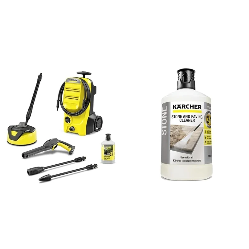 Kärcher K 4 Classic Home Pressure Washer, Pressure: max. 130 bar, Flow Rate: 420 l/h, Area: 30 m²/h & 62957650 3-in-1 Stone Plug and Clean - Black
