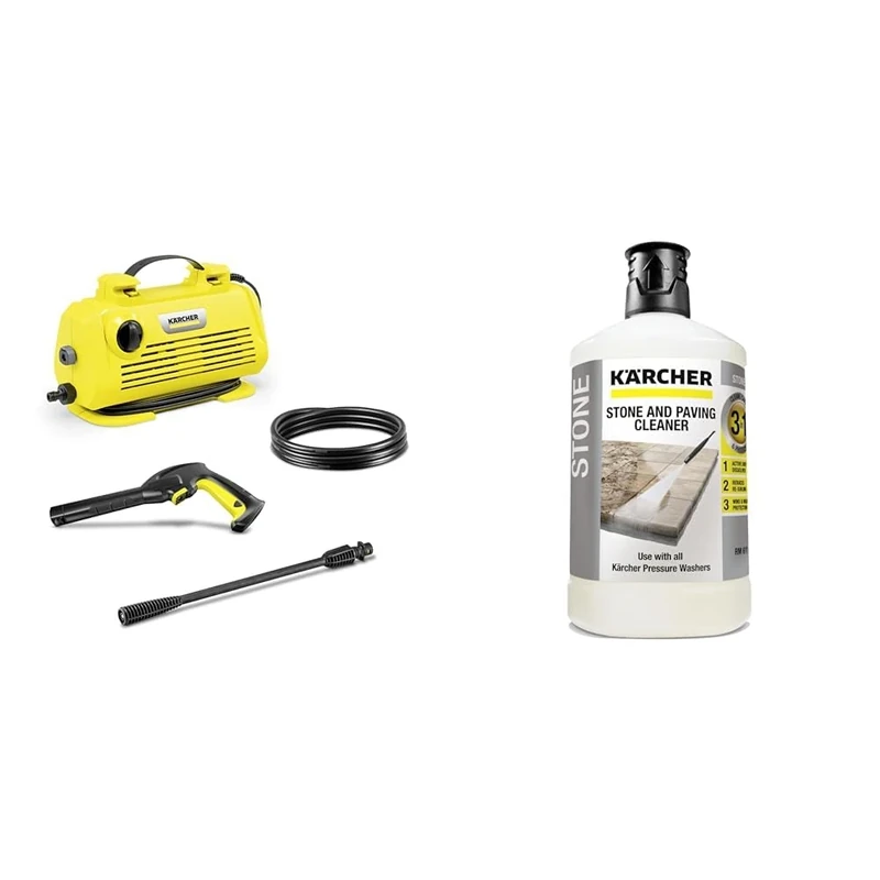 Kärcher K 2 Horizontal Pressure Washer, Pressure: max. 110 bar, Flow Rate: 360 l/h & 62957650 3-in-1 Stone Plug and Clean - Black