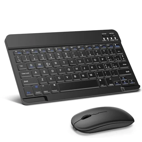 SOPPY Portable Bluetooth Keyboard and Mouse, Mini Rechargeable Wireless Keyboard for iPad/Samsung Tab/Lenovo Tab/iOS/Android/Windows, Italian Layout (Black)