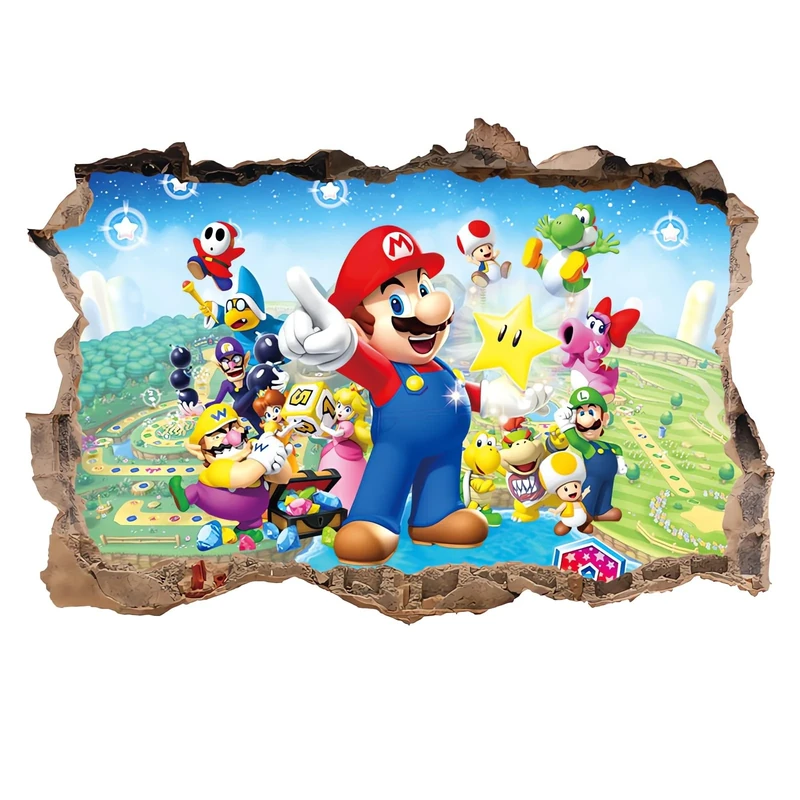 Grenric 3D Mario Bros Wallpaper Wall Decals - Kids Bedroom Sticker