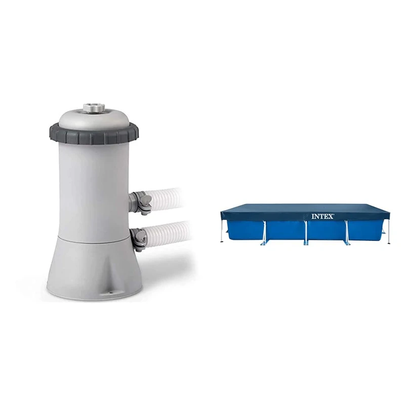Intex 28638BS 1000 GPH 220-240 V Cartridge Filter Pump - Grey & 28039 Protective Cover for Rectangular Pool Blue 450 x 220 x 20 cm