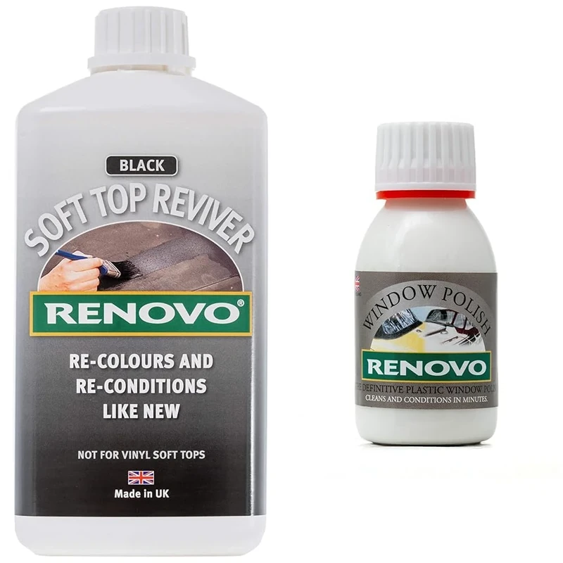 Renovo International Soft Top Reviver, Black, 1 Litre & RWP1112 International Plastic Window Polish, 100 ml, Neutral, 100ml