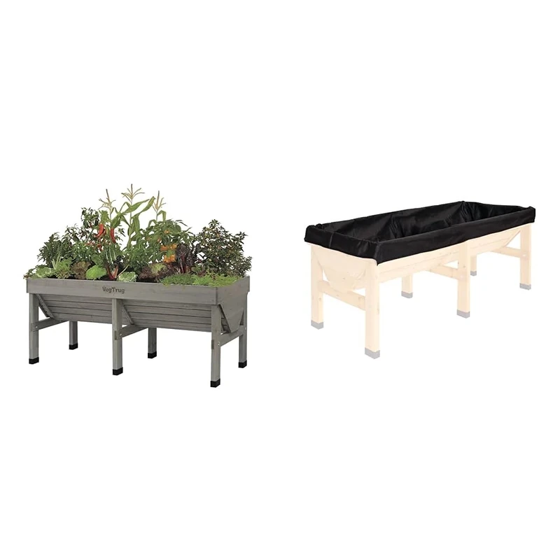 VegTrug VTGWMD 0397 Wash Raised Bed Planter, Grey, 1.8 m & RLMDVT 2239 Medium Replacement Liner - Black
