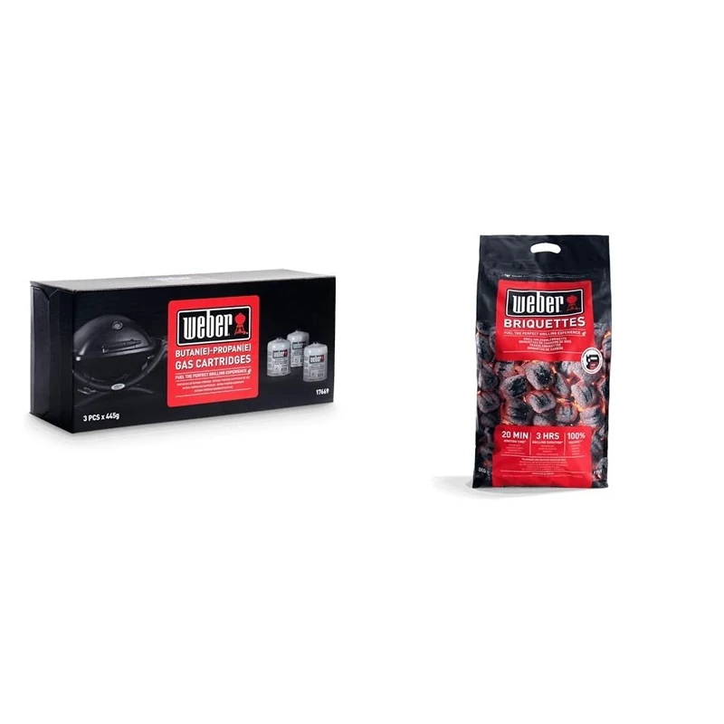 Weber Gas Canisters | 3 x 445g Cartridge Multi Pack | Small Gas Canister BBQ Fuel & Barbeque Briquettes | 8 kg Bag | Coal BBQ Fuel | Premium Quality