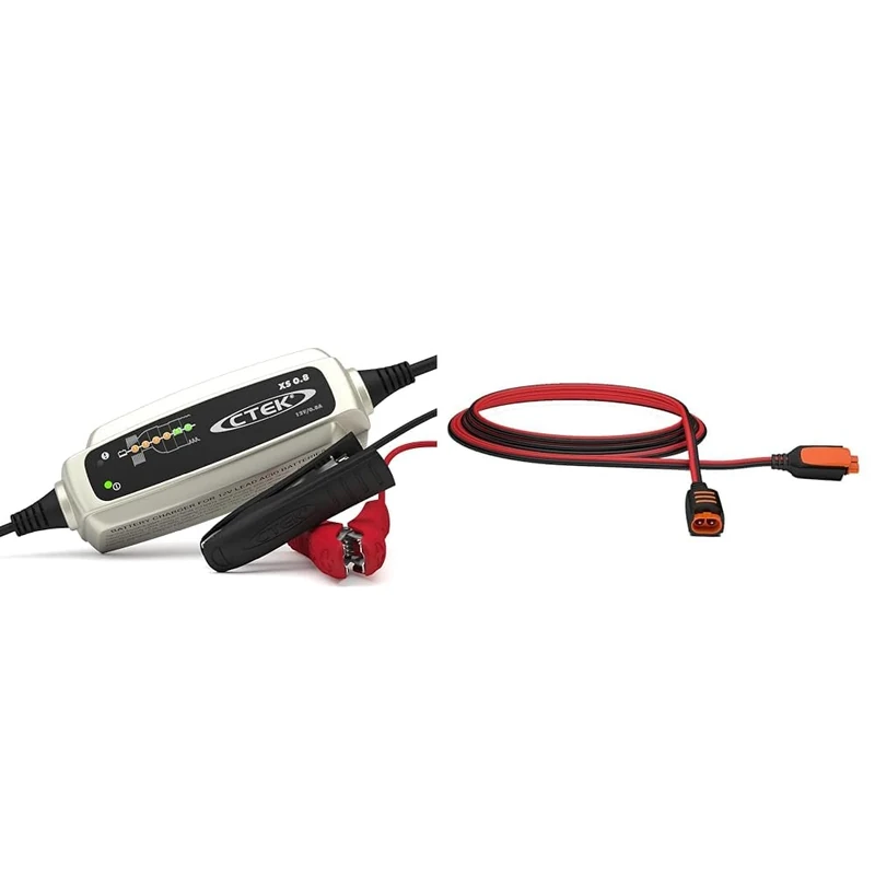 CTEK XS 0.8 Battery Charger 12V, Battery Tender Charger, Smart Battery Charger Motorcycle, ATV & 40-134 Start/Stop CT5 Connect Extension, 2.5 m