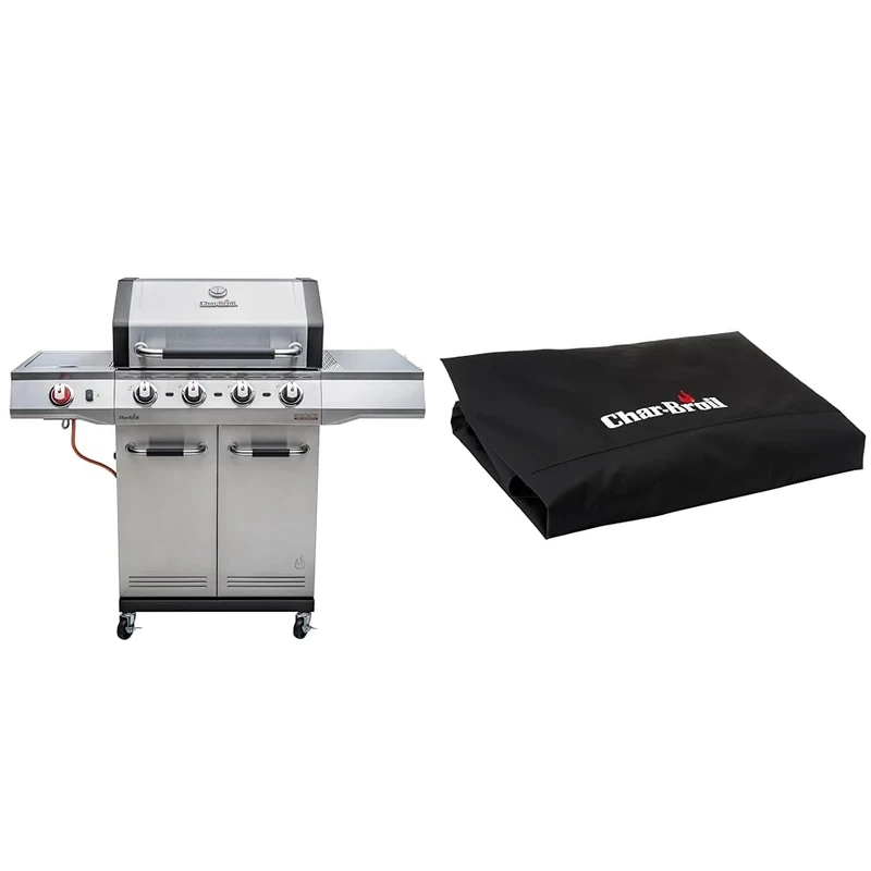 Char-Broil Advantage PRO S 4-4 Burner Gas Barbecue Grill with TRU-Infrared Technology and 900 °C Sear Burner & 140 005 - Premium 4 Burner Gas Barbecue Grill Cover, Black/White, 168 x 66 x 122 cm