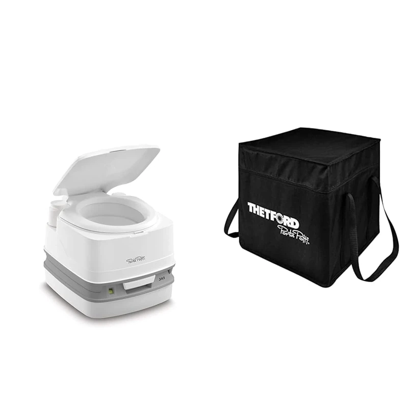 Thetford 92814 Porta Potti 345 Portable Toilet, White-Grey 330 x 383 x 427 mm & 299902 Porta Potti Carrying Bag - Small Size, Fits 145, 335, and 345 Models, Black