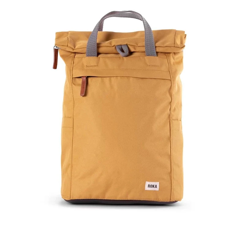 ROKA Finchley Roll Top Backpack for Women & Men - Small Canvas Rucksack w/Magnetic Closure & Multi Pockets for Work, School, Travel - Flax Yellow