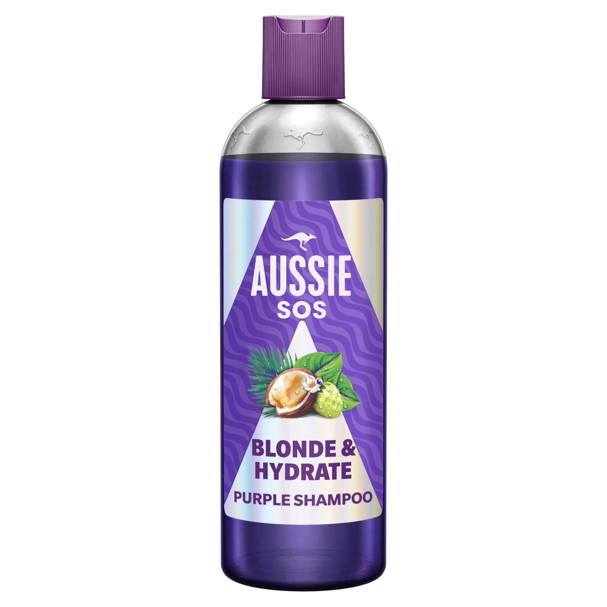 Aussie SOS Blonde and Hydrate Purple Shampoo 300ml for Bleached, Highlighted and Grey Hair, neutralise Brassy, Yellow Tones on Blonde, Highlighted and Silver Hair, boost Brightness, Softness and Shine