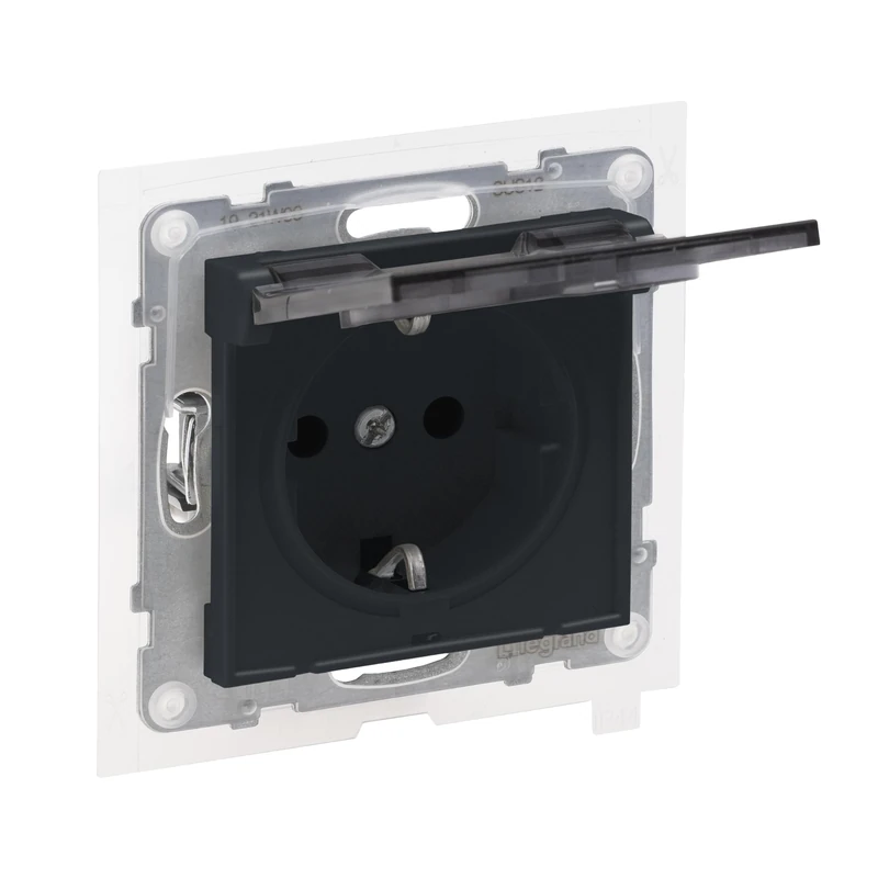LEGRAND, Seano 765424 Protective Contact Socket with Increased Touch Protection and Hinged Lid IP44, Plug-In Terminals, 16 A, 250 V, Colour: Anthracite Lacquered