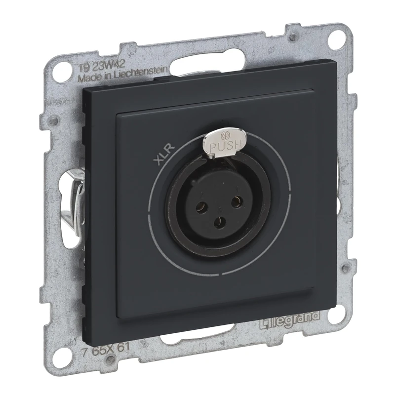 LEGRAND, Seano 765461 XLR Socket 3-Pin Female, Insert Including Cover, Screw Terminals: 0.5 mm², Colour: Anthracite,