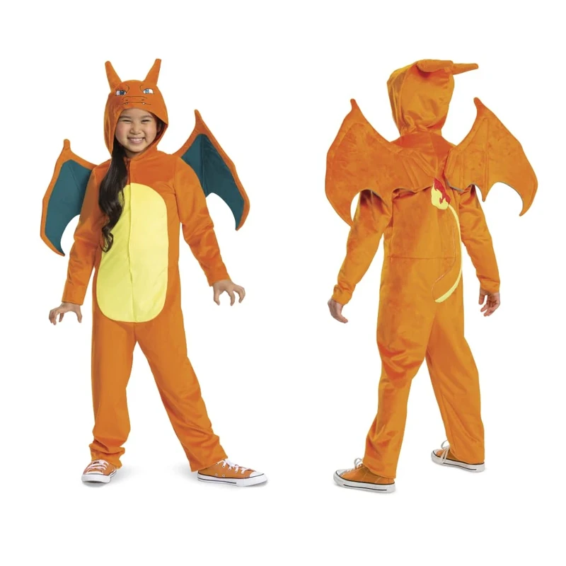 Disguise Pokémon Charizard Jumpsuit Fancy Dress for Kids, Officially Licensed, Includes Detachable Wings and Dimensional Hood, Soft Fabric, For AgeS 4-6, 7-8, 10-12 years