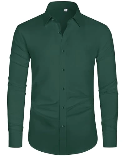 J.VER Men's Long Sleeve Shirts 4-Way Stretch Wrinkle Free Formal Dress Shirt Business Casual Wedding Work Button Down Shirts with Pocket